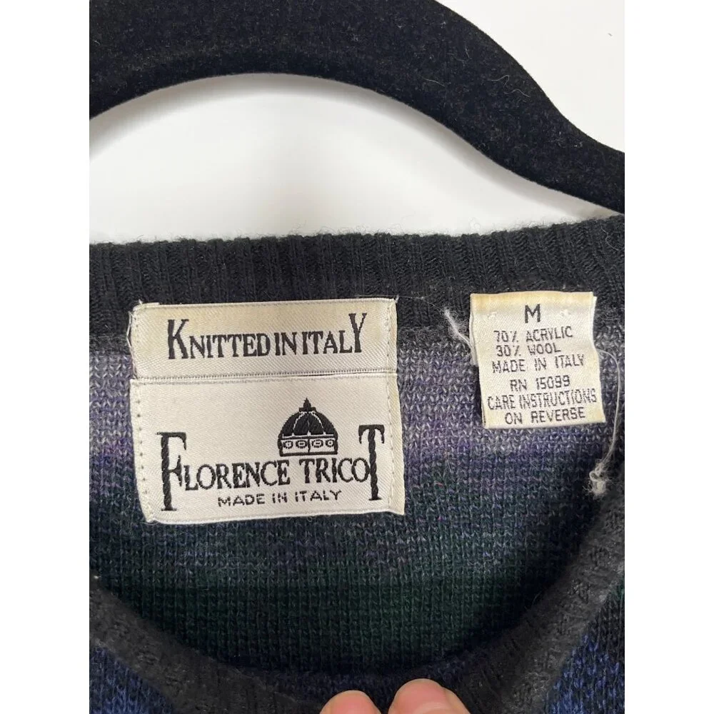 Vintage Florence Tricot Made in Italy Purple Black Wool‎ Blend Chevron Sweater M